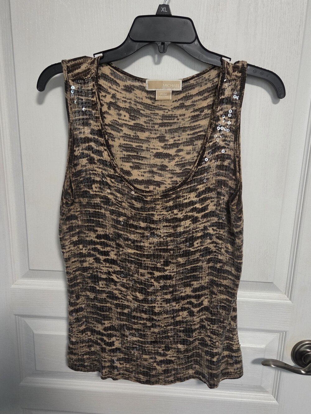 Michael Kors Sequins Tank Snakeskin Python Animal Print Black Brown Women Medium
